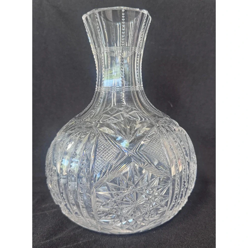 Vintage Cut Glass Decanter American Brilliant Style Crystal Bulbous Starburst